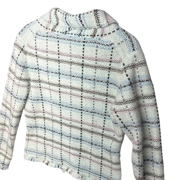 Banana Republic Soft Cozy Angora Wool Blue Pink Plaid Blazer SweaterWomen Medium - Picture 4 of 8